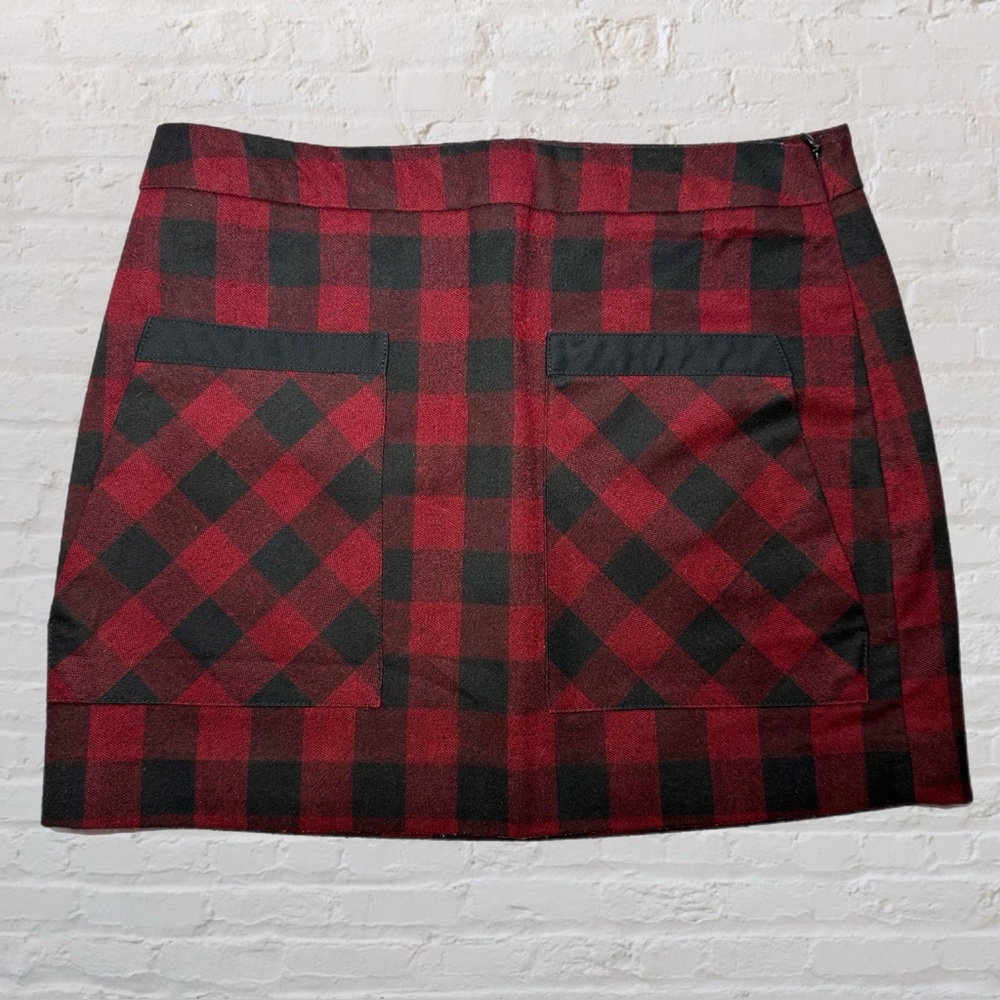 Mango Red and Black Tartan, Plaid Mini Skirt with Front Pockets in Size US 2